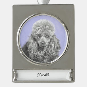 Poodle Miniature Toy Silver Grey Blue Dog Art Silv Silver Plated Banner Ornament
