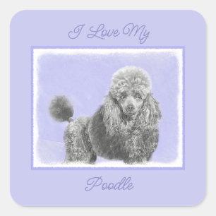 Poodle Miniature Toy Silver Grey Blue Dog Art Squa Square Sticker