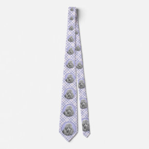 Poodle Miniature Toy Silver Grey Blue Dog Art Tie