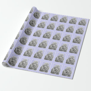 Poodle Miniature Toy Silver Grey Blue Dog Art Wrapping Paper
