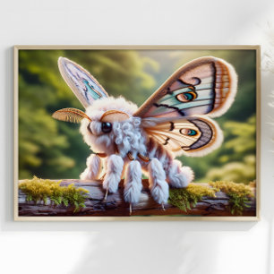 Poodle Moth Surreal Fluffy Moth Fantasy World Poster