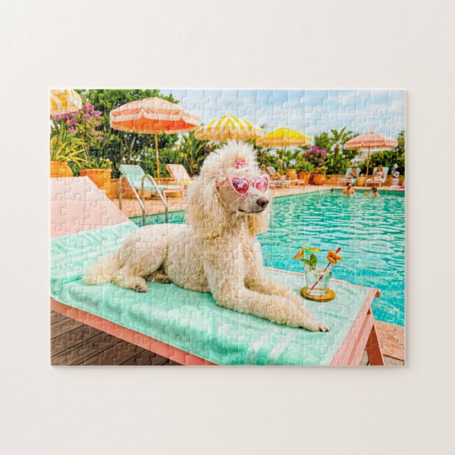Poodle on lounge chair jigsaw puzzle (Horizontal)