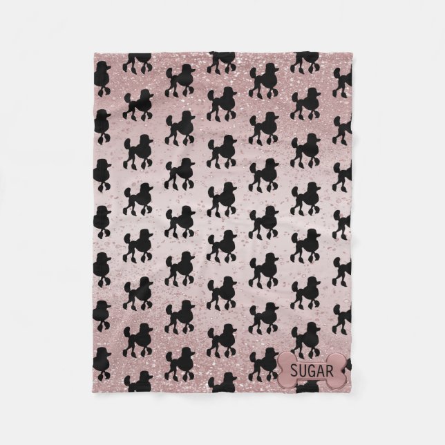 Poodle on Rose Gold Glitter Fleece Blanket (Front)