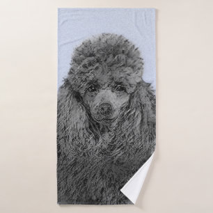Poodle Painting Miniature Toy Black Original Art Bath Towel Set