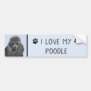 Poodle Painting Miniature Toy Black Original Art Bumper Sticker
