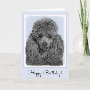 Poodle Painting Miniature Toy Black Original Art Card