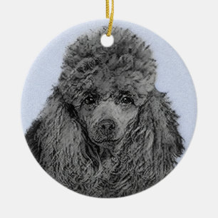 Poodle Painting Miniature Toy Black Original Art Ceramic Tree Decoration
