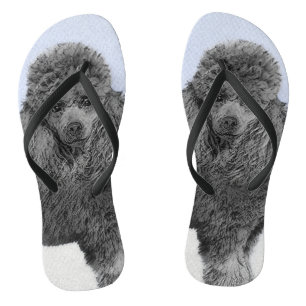 Poodle Painting Miniature Toy Black Original Art Jandals