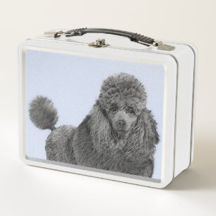 Poodle Painting Miniature Toy Black Original Art Metal Lunch Box