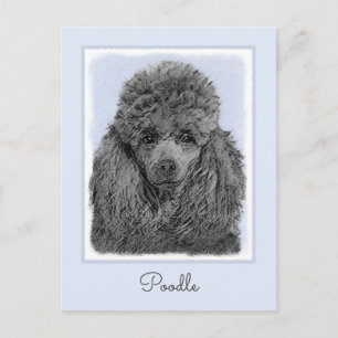 Poodle Painting Miniature Toy Black Original Art Postcard