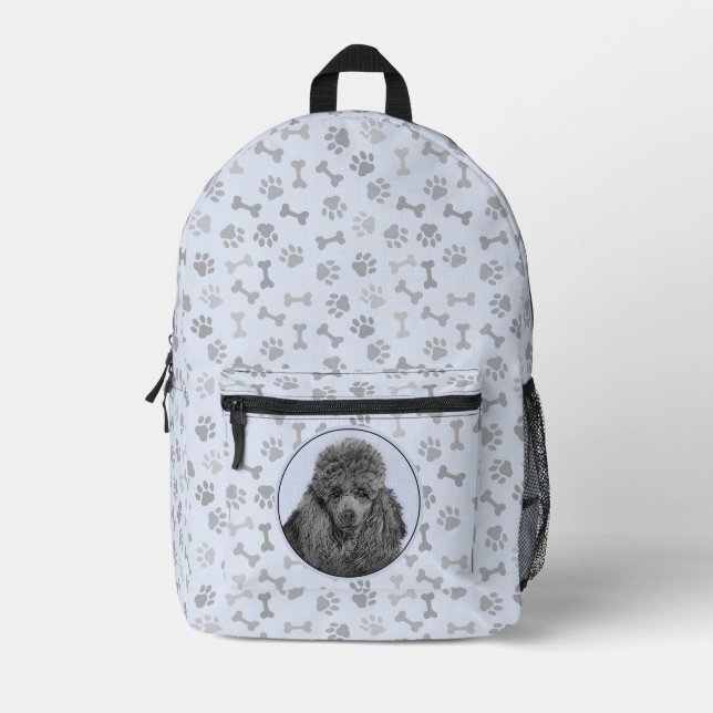 Poodle Painting Miniature Toy Black Original Art Printed Backpack (Front)