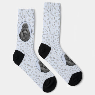 Poodle Painting Miniature Toy Black Original Art Socks