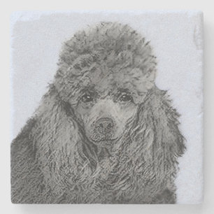Poodle Painting Miniature Toy Black Original Art Stone Coaster