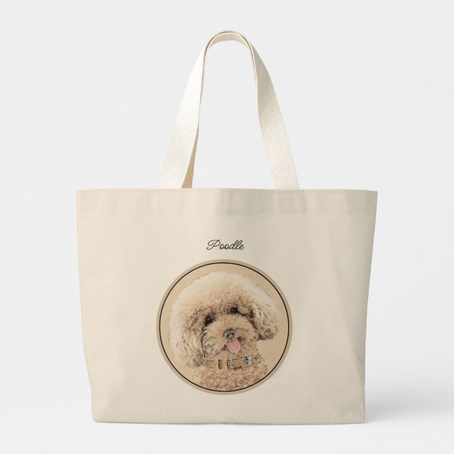 Poodle Painting Toy Apricot Cream Original Dog Art Large Tote Bag (Back)