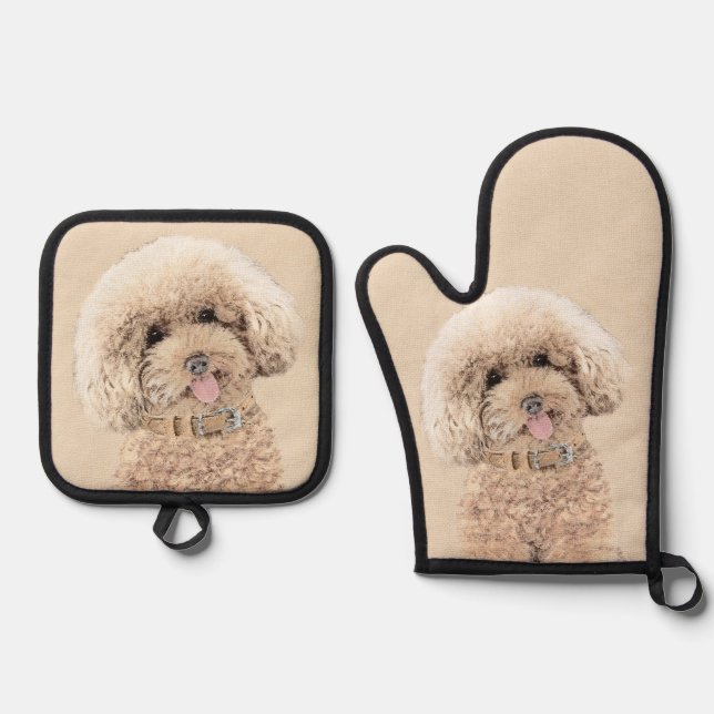 Poodle Painting Toy Apricot Cream Original Dog Art Oven Mitt & Pot Holder Set (Front)