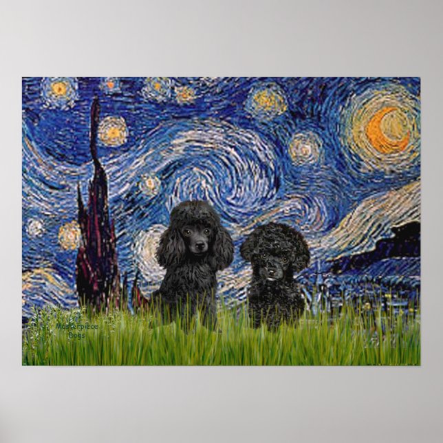 Poodle Pair (black) - Starry Night Poster (Front)