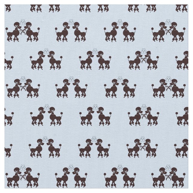 Poodle Pair blue background Fabric (Close Up)