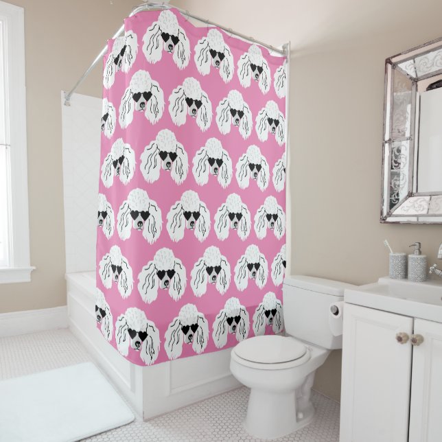 Poodle Pattern Cute Pink Shower Curtain (In Situ)