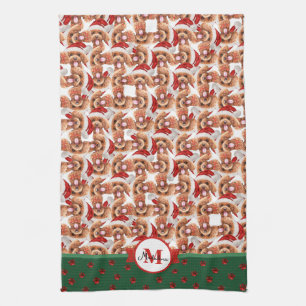 Poodle Pattern Monogram Christmas Dog Tea Towel