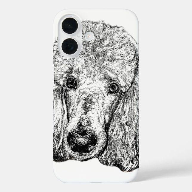 Poodle Portrait Phone Case – Realistic B&W  (Back)