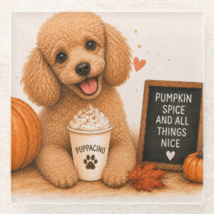 Poodle Pumpkin Spice Puppaccino Glass Coaster