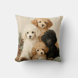 Poodle Puppies Vintage Christmas Cushion