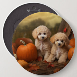 Poodle Puppy Autumn Delight Pumpkin 6 Cm Round Badge