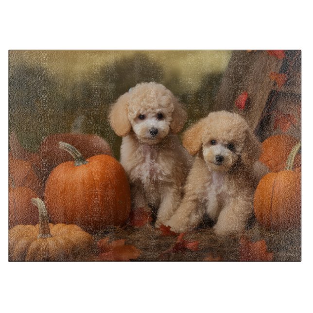 Poodle Puppy Autumn Delight Pumpkin Cutting Board (Front)