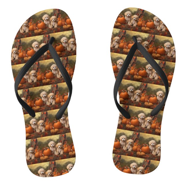 Poodle Puppy Autumn Delight Pumpkin Jandals (Footbed)