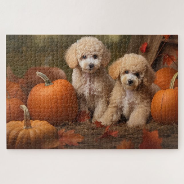 Poodle Puppy Autumn Delight Pumpkin Jigsaw Puzzle (Horizontal)