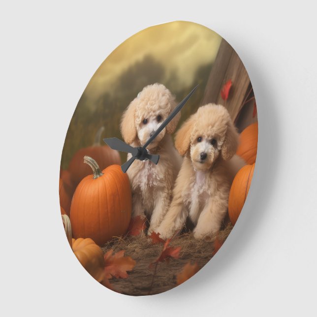 Poodle Puppy Autumn Delight Pumpkin Large Clock (Angle)