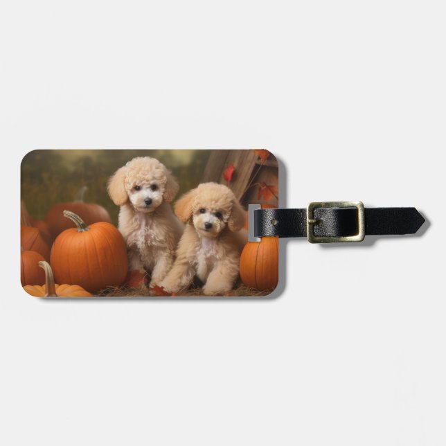 Poodle Puppy Autumn Delight Pumpkin Luggage Tag (Front Horizontal)