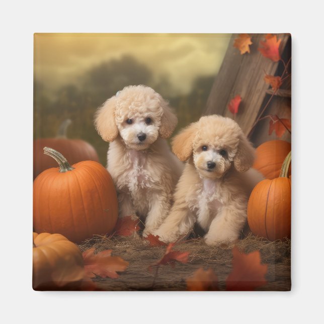 Poodle Puppy Autumn Delight Pumpkin Magnet (Front)