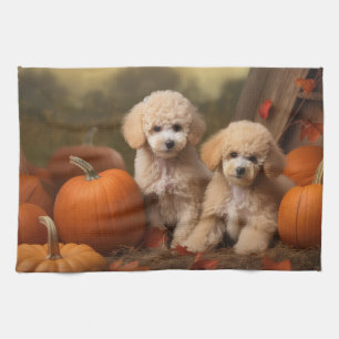 Poodle Puppy Autumn Delight Pumpkin Tea Towel