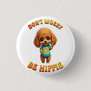 Poodle Puppy Hippie Happy Dog 3 Cm Round Badge