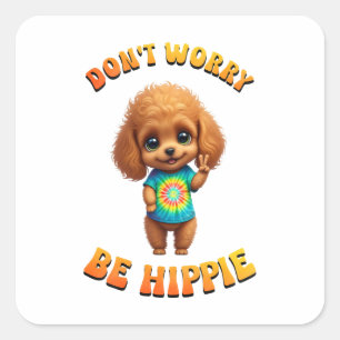 Poodle Puppy Hippie Happy Dog Square Sticker