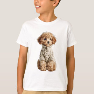 Poodle Puppy in Cable Knit Kids T-Shirt