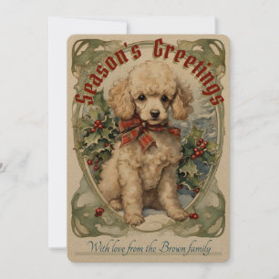 Poodle Puppy Vintage Holiday Card