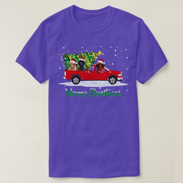 Poodle Red Car Truck Christmas Tree Funny Santa Xm T-Shirt (Design Front)