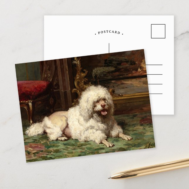 Poodle Resting on the Hearth | French School Postcard (Creator Uploaded)