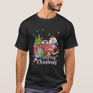 Poodle Riding Red Truck Xmas Merry Christmas T-Shirt