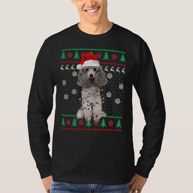 Poodle Santa Christmas Tree Lights     T-Shirt (Front)
