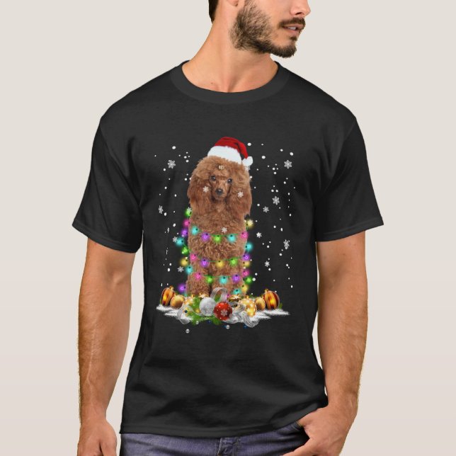 Poodle Santa Christmas Tree Lights Xmas s T-Shirt (Front)