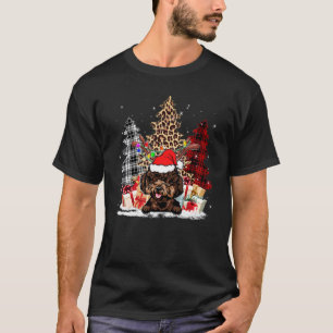 Poodle Santa Hat Light Buffalo Plaid Leopard Xmas  T-Shirt
