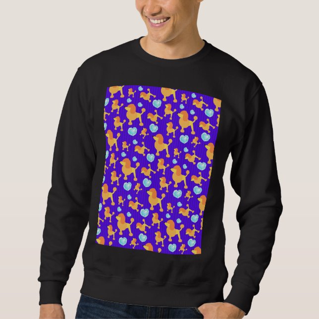 Poodle Seamless Pattern With Blue Brilliant Hearts Sweatshirt (Front)