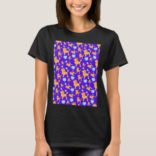 Poodle Seamless Pattern With Blue Brilliant Hearts T-Shirt