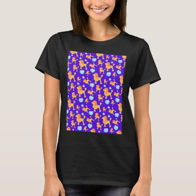 Poodle Seamless Pattern With Blue Brilliant Hearts T-Shirt (Front)