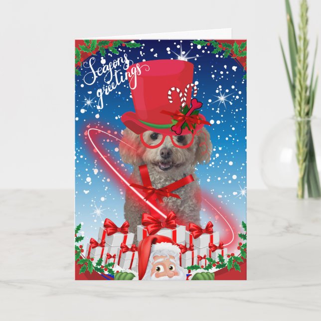 Poodle Seasons Christmas Greeting Card (Front)