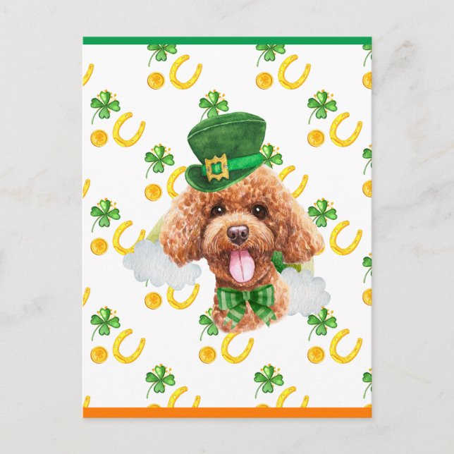 Poodle Shamrock St. Patricks Day Holiday Postcard (Front)