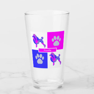 Poodle Silhouette Dog & Paw Pink and Blue Square Glass